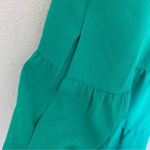 Monteau Emerald Green Tiered Collared Midi Dress Medium Button Pockets - Picture 8 of 11